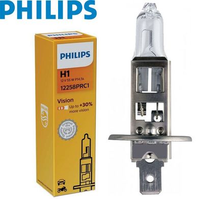 Купити Автолампа галогенна Philips Premium + 30% H1 12V 55W 3200K 1 шт (12258PRC1) 38388 Галогенові лампи Philips