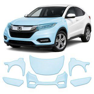 Buy Pre-cut paint protection film for Honda HR-V (US/global) II facelift 2019-2021 - front end (hood bumper headlights fenders) 104744 Model-specific paint protection film patterns for Honda