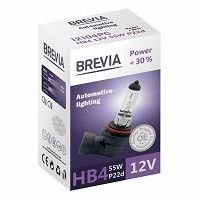 Купить Автолампа галогенная Brevia + 30% / HB4 / 55W / 12V / 1 шт (12104PC) 38228 Галогеновые лампы Brevia