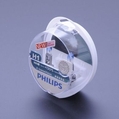 Купить Автолампа галогенная Philips X-treme Vision +130% H1 12V 55W 2 шт (12258XV+S2) 38390 Галогеновые лампы Philips