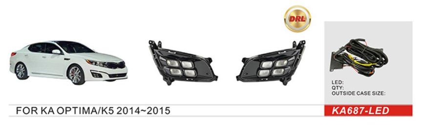 Купити LED Протитуманні фари для Kia Optima K5 2013-2015 2DRL з проводкою Комплект (MB-687) 65503 Протитуманні фари модельні Іномарка