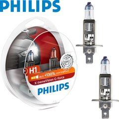 Купить Автолампа галогенная Philips X-treme Vision G-Force +130% H1 12V 55W 3500K 2 шт (12258XVGS2) 38391 Галогеновые лампы Philips