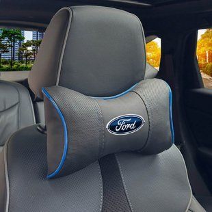 Buy Headrest pillow with Ford logo Eco-leather 3D Colored logo Black-Blue edging 1 pc 91734 Pillows for the headrest - under the neck