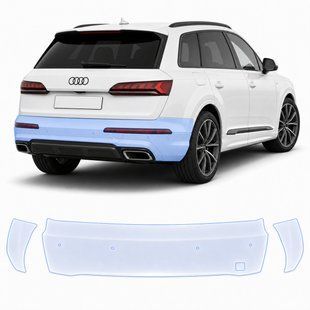 Купити Антигравійна захисна бронеплівка за лекалами для Audi Q7 4M second facelift 2024- задній бампер 101703 Модельні лекала захисних плівок для Audi