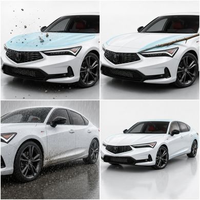 Купити Антигравійна захисна бронеплівка за лекалами для Acura Integra V 2023 - передня частина авто (капот бампер крила)) 102884 Модельні лекала захисних плівок для Acura