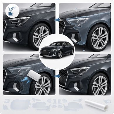 Купити Антигравійна захисна бронеплівка за лекалами для Audi A3 8Y 2020-2024 - оптика (фари та ПТФ) 101403 Модельні лекала захисних плівок для Audi