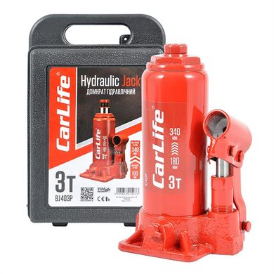 Купить Домкрат гидравлический бутылочный CarLife 3 т 180-340 мм в Кейсе (BJ403P) 25611 Домкраты бутылочные
