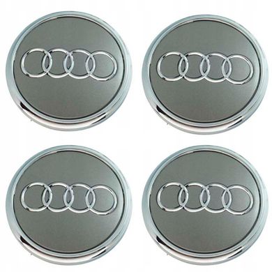 Купити Ковпачки на литі диски Audi 69 x 57 мм об'ємний логотип Сірі 4 шт 66029 Ковпачки на титани