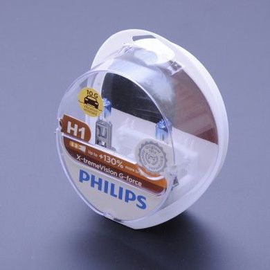 Купити Автолампа галогенна Philips X-treme Vision G-Force +130% H1 12V 55W 3500K 2 шт (12258XVGS2) 38391 Галогенові лампи Philips