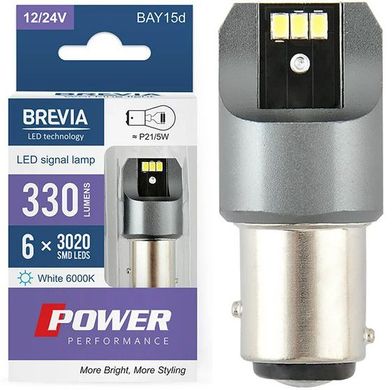 Купити LED автолампа Brevia Power 12/24V P27/7W 6x3020SMD 330Lm 6000K CANbus Оригінальна 2 шт (10103X2) 40184 Світлодіоди - Brevia