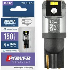 Купить LED автолампа Brevia Power 12/24V T10 W5W 4x1616SMD 150Lm 6000K CANbus Оригинал 2 шт (10108X2) 40185 Светодиоды - Brevia