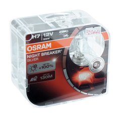 Купить Автолампа Галогенная Osram +100% Night Breaker Silver 12V H7 55W 2 шт Оригинал (64210 NBS-BOX) 55730 Галогеновые лампы Osram