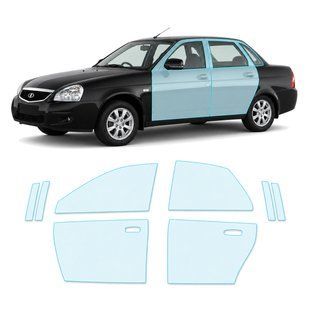 Buy Pre-cut paint protection film for LADA Priora 2170 facelift 2013-2018 - doors and windows pillars 105889 Model-specific paint protection film patterns for LADA