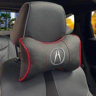 Купить Подушка на подголовник с логотипом Acura Экокожа 3D Цветной лого Черная-Красный кант 1 шт 91785 Подушки на подголовник - под шею