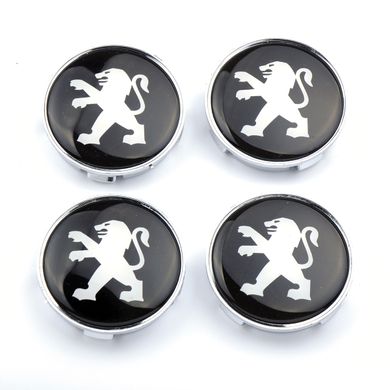 Купити Ковпачки на титани Peugeot (60/55мм) чорні хромовані / гладкий пластик логотип 4 шт 23030