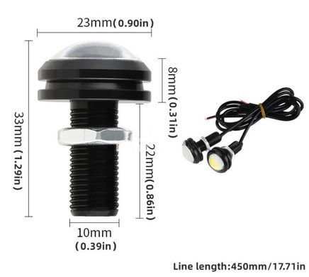 Купити LED Денні ходові вогні ДХО очі врізні D23 мм 1.5W 12V (SOB 2smd) Білі 2 шт 8620 Денні Ходові Вогні (ДХО)