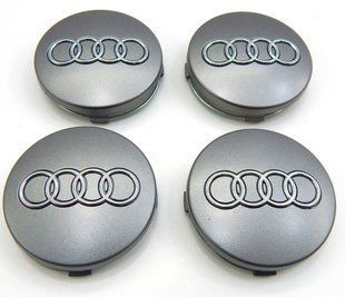 Купить Эмблемы колес Audi (Серые + Хром) 59 мм 4 шт Оригинал 4B0601170 90060 Колпачки на титаны