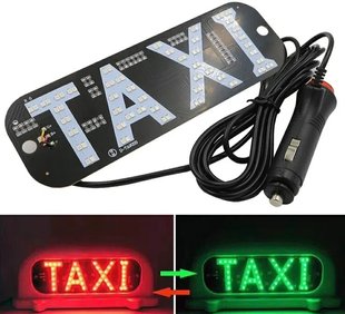 Купить LED Табличка TAXI 12V Двухцветная Красный Зеленый 19 x 6 см (В Прикуриватель Присоски) 63591 Подсветки - Стопы внутрисалонные