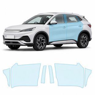 Купити Антигравійна захисна бронеплівка за лекалами для BYD Atto 3 (Yuan Plus) I 2022-2024 - зони дверей і стійки вікон 103057 Модельні лекала захисних плівок для BYD