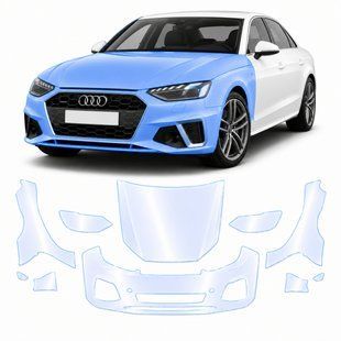 Купити Антигравійна захисна бронеплівка за лекалами для Audi A4 B9 facelift 2020-2025 - передня частина авто (капот бампер крила)) 101455 Модельні лекала захисних плівок для Audi