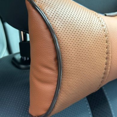 Buy Headrest pillow with BYD logo Eco-leather 3D Colored logo Brown-Brown piping 1 pc 91786 Pillows for the headrest - under the neck