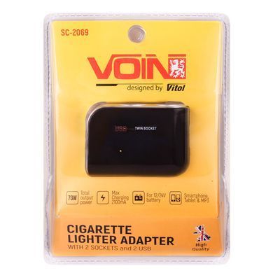 Купить Автомобильный разветвитель прикуривателя VOIN 2 выхода 2 USB 2100mA 12/24V (SC-2069) 101320 Разветвители прикуривателя