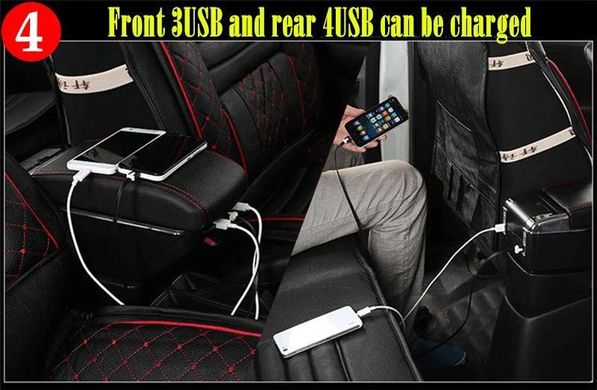 Купить Подлокотник Универсальный Milex 135x320x150 см 7 USB Черный - Красная нить 36579 Подлокотники в авто