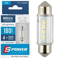 Купить LED автолампа Brevia Spower 12/24V T11 36мм C5W (C10W) 4x12835SMD 180Lm 6000K CANbus Оригинал 2 шт (10214X2) 40187 Светодиоды - Brevia