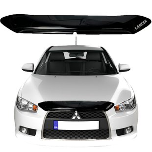 Купить Дефлектор капота мухобойка Mitsubishi Lancer Х 2007- (короткая) Voron Glass 58211 Дефлекторы капота Mitsubishi