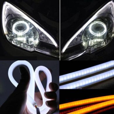 Купити Денні ходові вогні ДХО гнучкі на скотчі 12v / 60 см / функція повортників / Білий та Жовтий 2 шт 8374 Денні Ходові Вогні (ДХО)