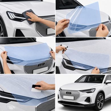 Buy Pre-cut paint protection film for Audi Q4 e-tron F4 2021- doors and windows pillars 101756 Model-specific paint protection film patterns for Audi