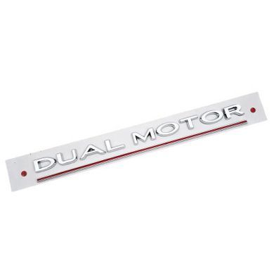 Купить Эмблема надпись Dual Motor для Tesla Хром +Хромово-Красный линия, пластик, на скотче 90326 Эмблема надпись на иномарки