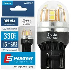 Купить LED автолампа Brevia Spower 12/24V W21/5W 15x2835SMD 330Lm 6000K Оригинал CANbus 2 шт (10211X2) 40193 Светодиоды - Brevia