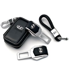 Купить Автонабор №10 для Hyundai / Заглушки ремня безопасности с логотипом / Брелок и чехол для ключей / Кожа Наппа 38727 Подарочные наборы для автомобилиста