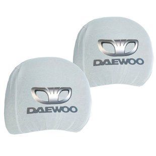 Buy Headrest Covers Universal Daewoo White Colored Logo 2 pcs 26312 Headrest covers