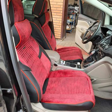 Купить Авточехлы универсальные 5D экокожа замша Черно - красные 4910 Майки для сидений закрытые