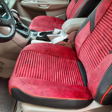 Купити Авточохли універсальні 5D екокожа замша Чорно-червоні 4910  Майки для сидінь закриті