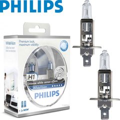 Купить Автолампа галогенная Philips WhiteVision +60% H1 12V 55W 3700К P14.5s (12258WHVSM) 40491 Галогеновые лампы Philips