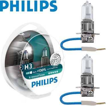 Купити Автолампа галогенна Philips X-treme Vision +130% H3 12V 55W Pk22s 2 шт (12336XV+S2) 38396 Галогенові лампи Philips