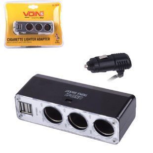 Купить Автомобильный разветвитель прикуривателя VOIN 3 выхода 2USB 2100mA 12/24V (SC-3036) 94866 Разветвители прикуривателя