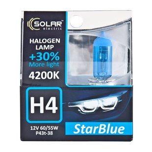 Купить Автолампа галогенная Solar StarBlue / H4 / 60/55W / 12V / 4200K 2 шт (1244S2) 38460 Галогеновые лампы Китай