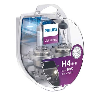 Купить Автолампа галогенная Philips Vision Plus +60% H4 12V 60/55W 3300K 2 шт (12342VPS2) 38403 Галогеновые лампы Philips
