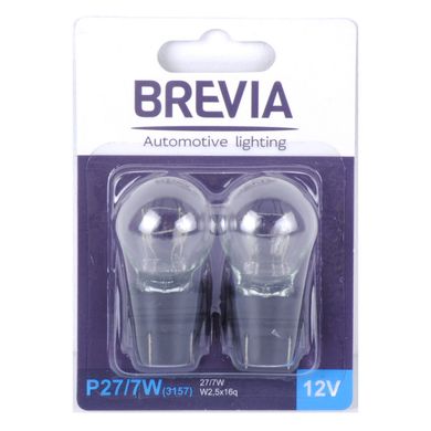 Купить Автолампа Brevia 12V P27 / 7W / W2.5 x 16g бесцокальная двухконтактная 2 шт (3157) 37712 Автолампы габаритные - Подсветка салона - Приборов