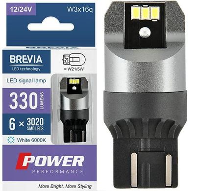 Купити LED автолампа Brevia Power 12/24V T20/5 W21/5W 6x3020SMD 330Lm 6000K CANbus Оригінал 2 шт (10111X2) 40194 Світлодіоди - Brevia