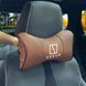 Buy Headrest pillow with Zeekr logo Eco-leather 3D Colored logo Brown-Brown piping 1 pc 91794 Pillows for the headrest - under the neck