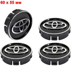 Купить Колпачки на литые диски Toyota 60 х 55 мм объемный логотип Черные 4 шт 34072 Колпачки на титаны