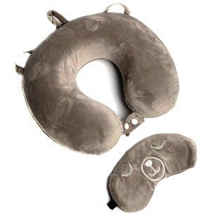 Buy Travel pillow for neck velour with ears sleep mask Gray 39394 Travel pillow