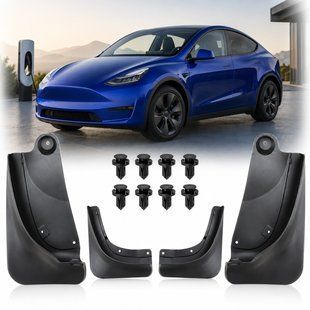 Buy Mud flaps for Tesla Model Y 2019-2024 with fasteners. Set of 4 (OEM: 1634443-00-A). 83760 Mudguards for Tesla