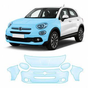Купити Антигравійна захисна бронеплівка за лекалами для Fiat 500X I facelift 2019-2023 - передня частина авто (капот бампер крила)) 104168 Модельні лекала захисних плівок для Fiat