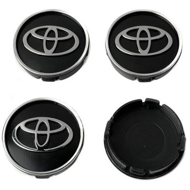 Купити Ковпачки на литі диски Toyota 60 х 55 мм об'ємний логотип Чорні 4 шт 34072 Ковпачки на титани